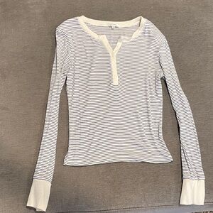 Z Supply White & Navy Striped Long-Sleeve Henley